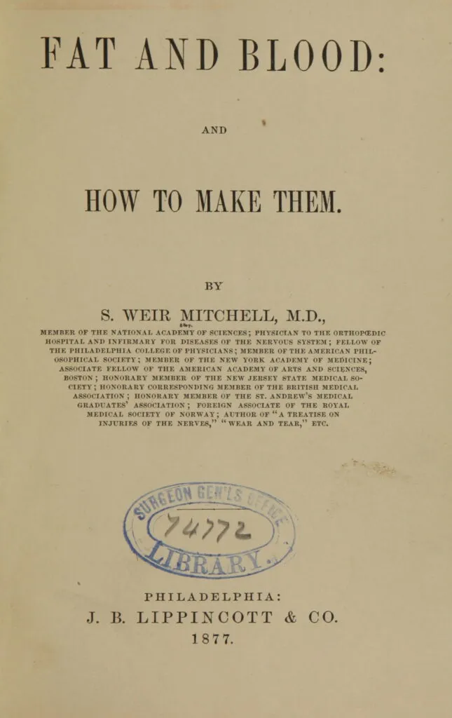 Title page of Silas Weir Mitchell's 'Fat and Blood: and How to Make Them', published by J.B. Lippincott, Philadelphia, 1877