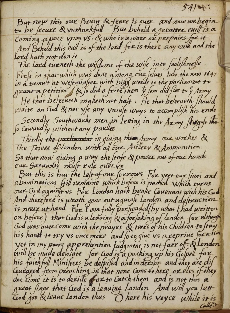 Handwritten page from Nehemiah Wallington's 17th-century notebook